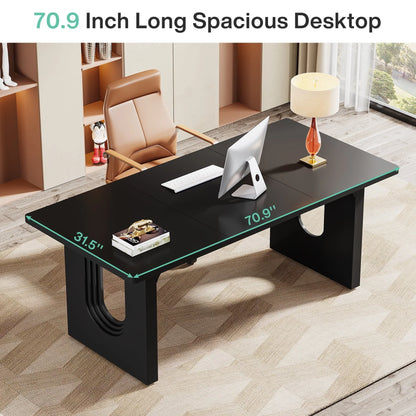 Modern Executive Desk, 70.9" Large Office Computer Desk, Conference Table Meeting Room Table, Simple Workstation Business Furniture for Home Office, Black