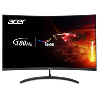 Acer curved gaming monitor with 180Hz refresh rate and 1500R curvature displaying a sci-fi spaceship scene