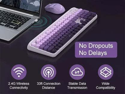 V920 Wireless Gaming Keyboard and Mouse Combo – Retro Purple Keyboard, Ergonomic Design, 2.4G, Whisper Quiet Keys, Adjustable DPI Mouse, Desk Accessories Office Supplies