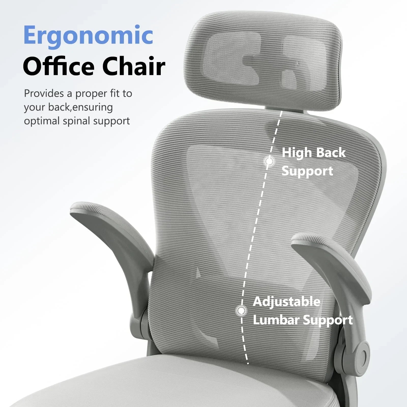 Ergonomic office chair with high back and adjustable lumbar support for optimal spinal comfort