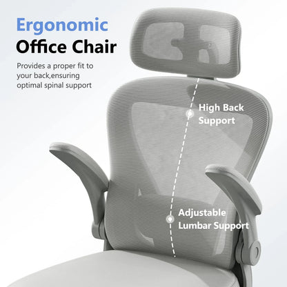 Ergonomic office chair with high back and adjustable lumbar support for optimal spinal comfort