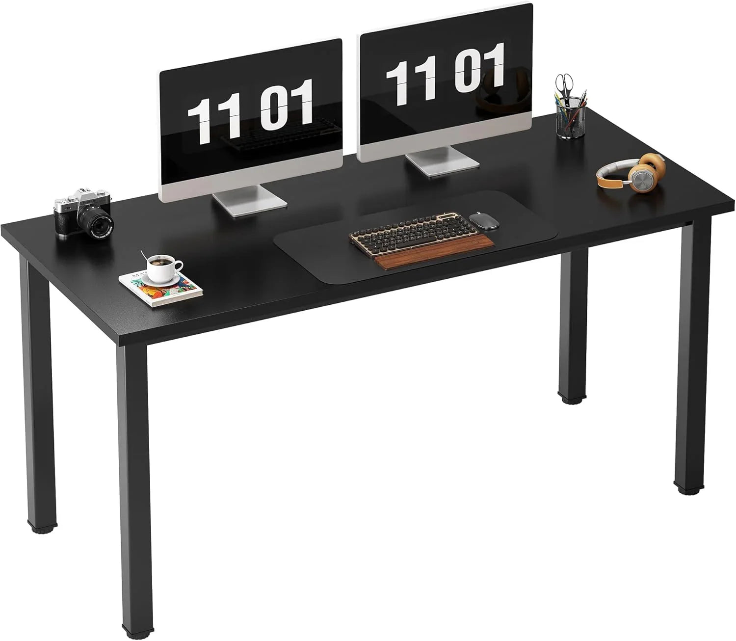 Computer Desk, 47 Inch Home Office Desk, Modern Simple Style Home Office Gaming Desk, Basic Writing Table for Study Student, Black Metal Frame, Black