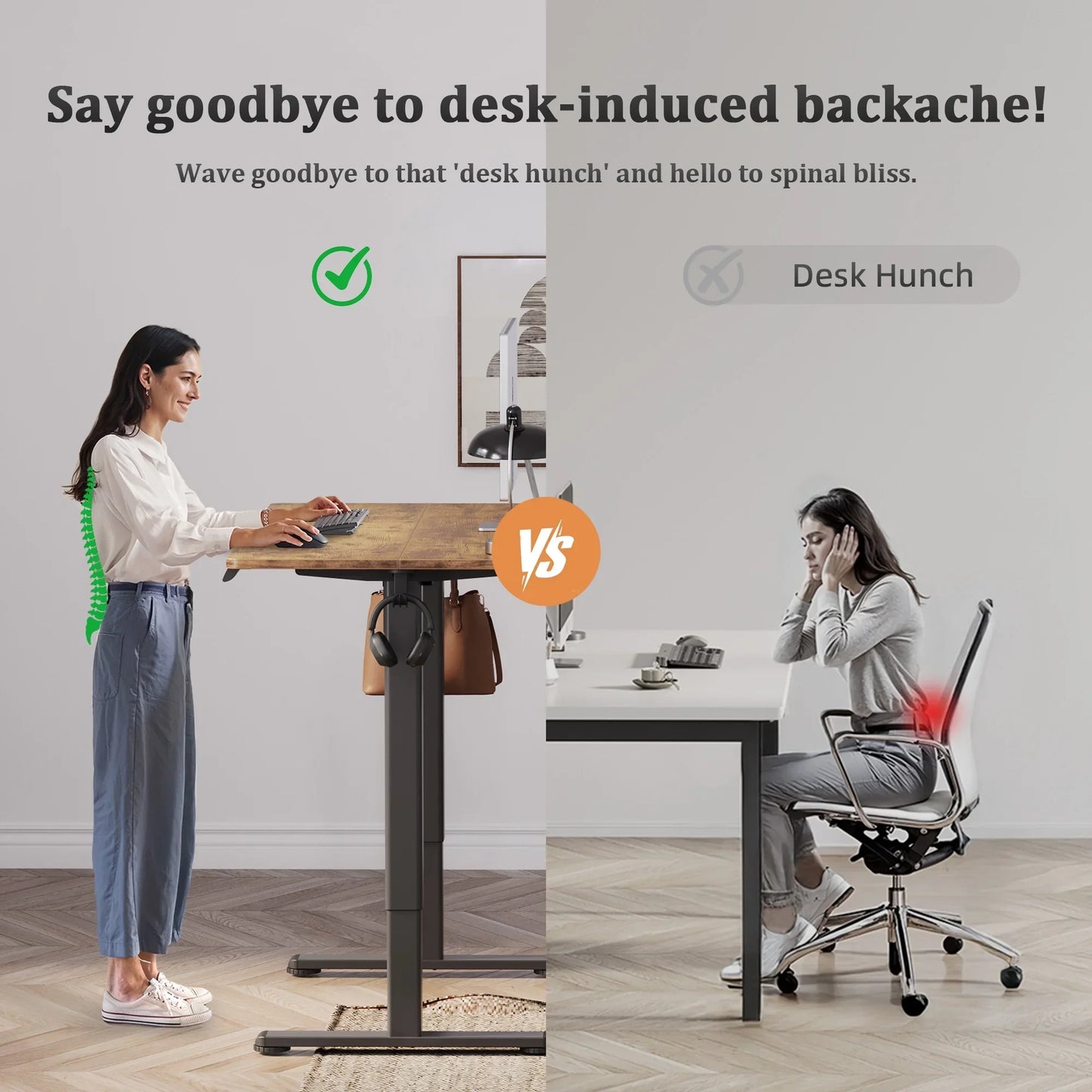48" Electric Standing Desk - Adjustable Height Stand up Home Office Desk, Sit to Stand Desk with Splice Board, Rustic Brown Computer Table for Corner Small Space