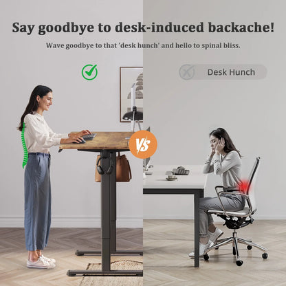 48" Electric Standing Desk - Adjustable Height Stand up Home Office Desk, Sit to Stand Desk with Splice Board, Rustic Brown Computer Table for Corner Small Space