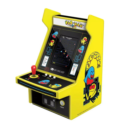 Pac-Man retro 8-bit yellow arcade machine with joystick and pixel art graphics