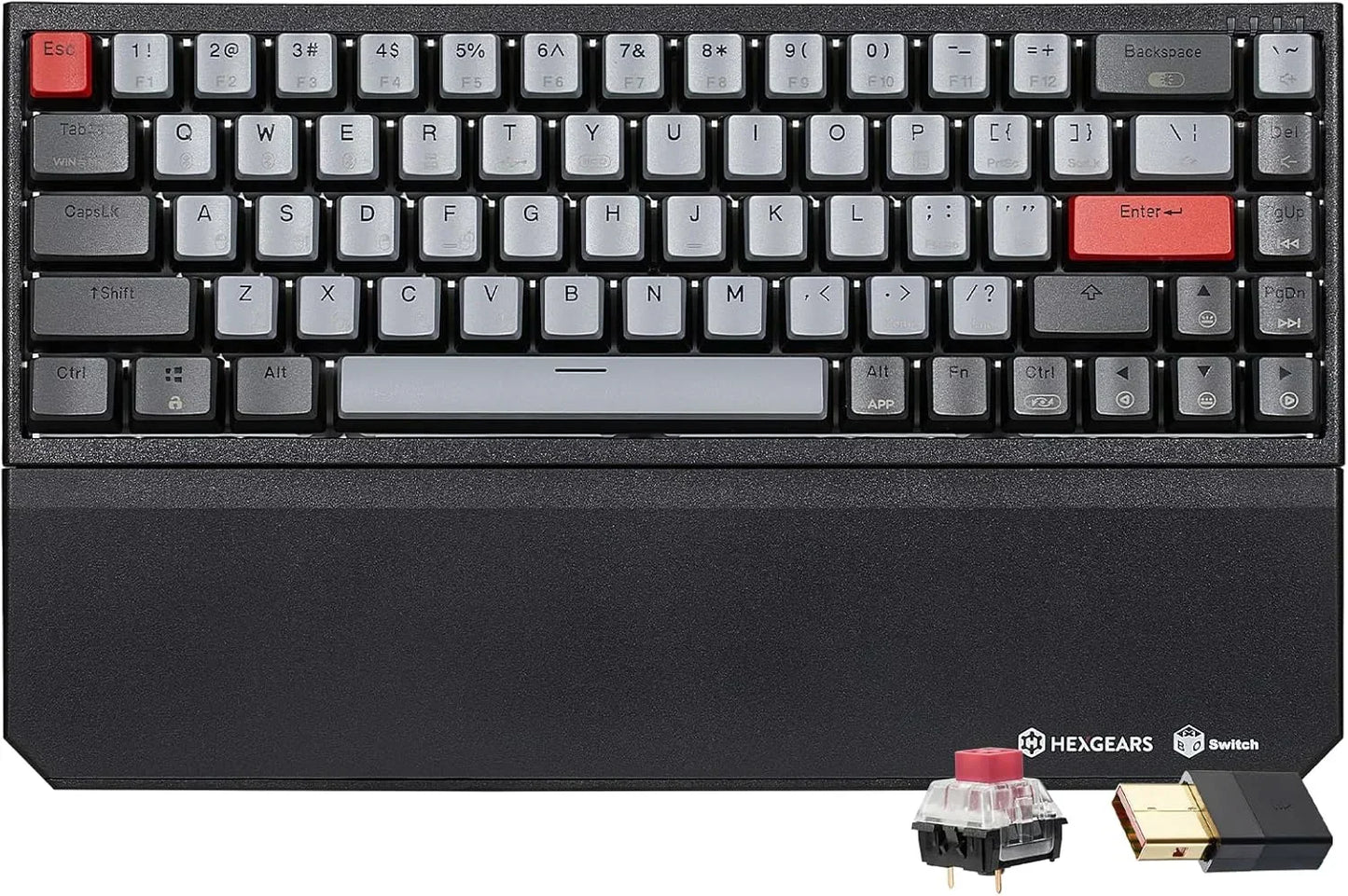 Retro 8-bit style Hexgears mechanical gaming keyboard with wrist rest and wireless dongle