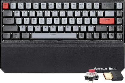 Retro 8-bit style Hexgears mechanical gaming keyboard with wrist rest and wireless dongle
