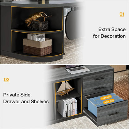 80 Inches Executive Desk, L-Shaped Office Desk with 55 Inches Cabine
