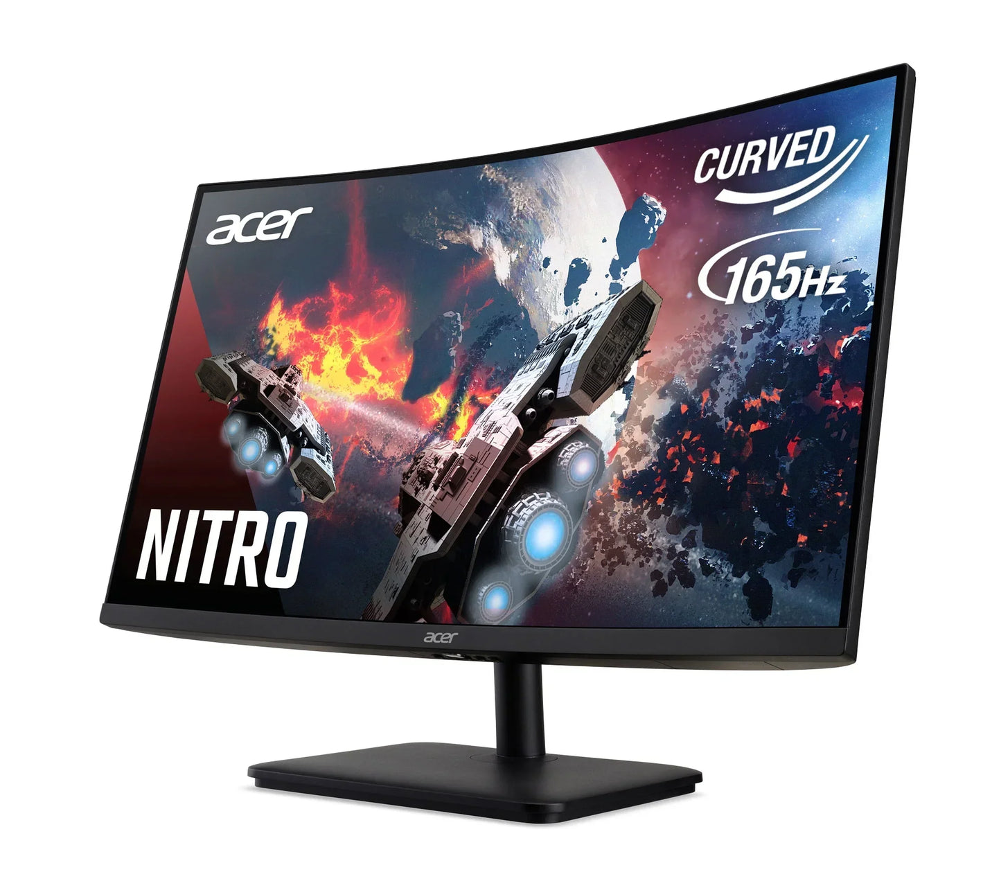 Acer Nitro curved gaming monitor with 165Hz refresh rate, displaying a space battle scene