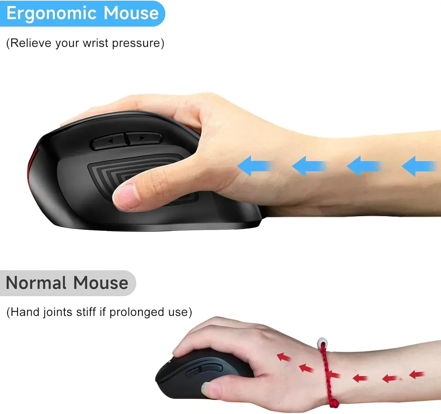 Ergonomic Wireless Mouse, 2.4G Optical Cordless, 800/1200/1600 DPI, Vertical Computer Mouse for Laptop, Mac, PC, Desktop (Right Hand, Large) - Red