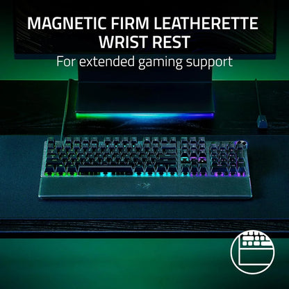 RGB gaming keyboard with magnetic leatherette wrist rest on a desk, Byte Style modern gear