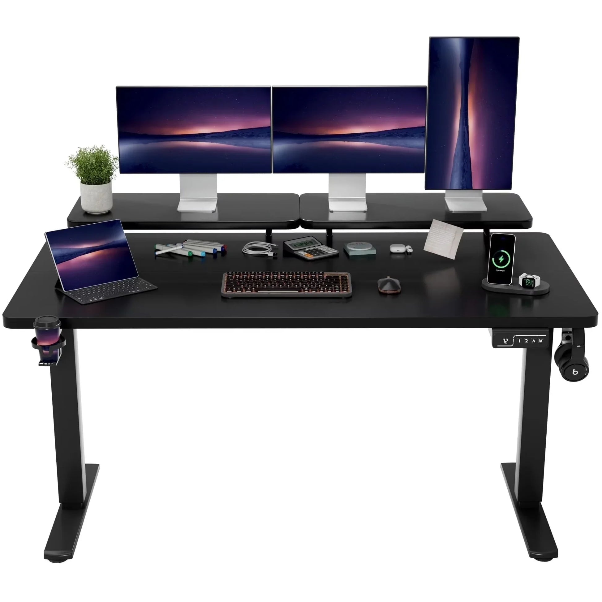 47" Wide Home Office Electric Height Adjustable Standing Desk Lifting Range 28~46" Computer Desk with Monitor Stand,White