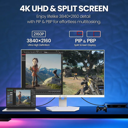 27” Gaming Monitor, UHD (3840X2160) Dual Mode (4K 160Hz or FHD 320Hz), 120% Srgb, Support Freesync, Built-In Speakers, RGB Lighting, HDMI & DP, Height Adjustable, Wall Mount Install-White