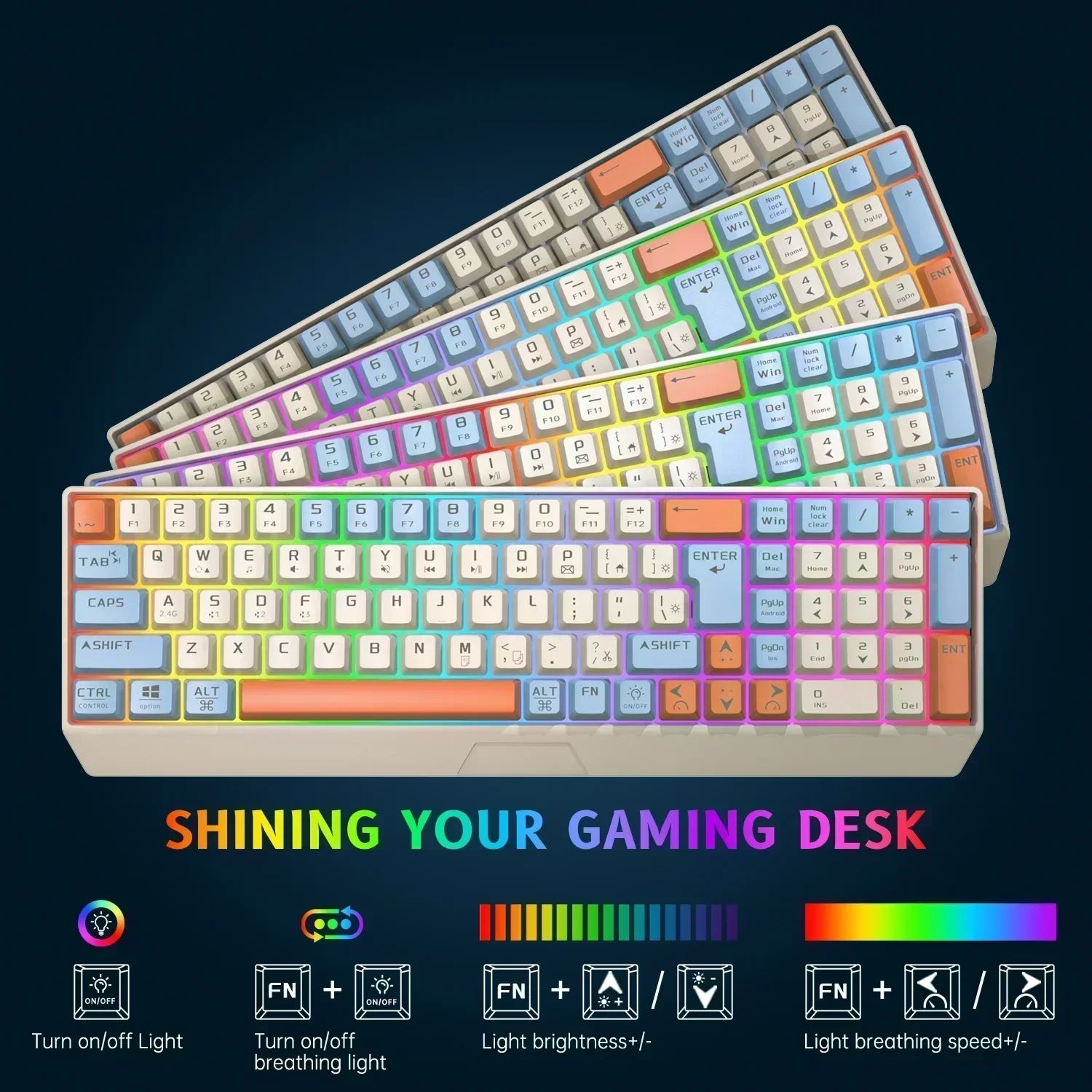 Wireless Gaming Keyboard and Mouse Combo 85 Key Rainbow Backlit, Rechargeable 2000Mah, Dual-Mode 2.4Ghz & BT5.0, Ergonomic Design for or Mac, Laptop, Desktop