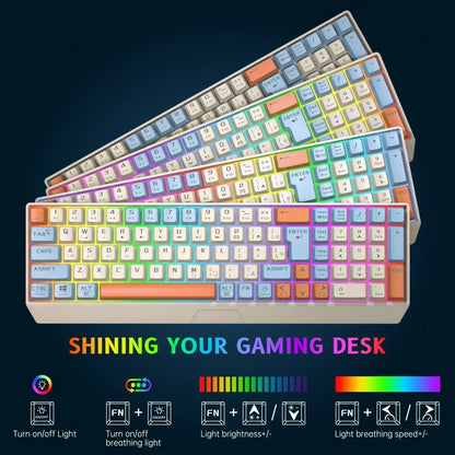 Wireless Gaming Keyboard and Mouse Combo 85 Key Rainbow Backlit, Rechargeable 2000Mah, Dual-Mode 2.4Ghz & BT5.0, Ergonomic Design for or Mac, Laptop, Desktop