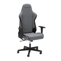 Grey and black Respawn gaming chair with adjustable armrests and caster wheels on white background