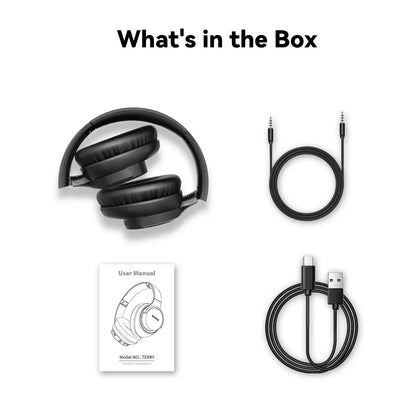 Wireless Bluetooth Headphones, 65H Running Time Over-Ear Headphones with Microphone, Bass Headphones for Computer Laptop Travel Home Office PC (Black)
