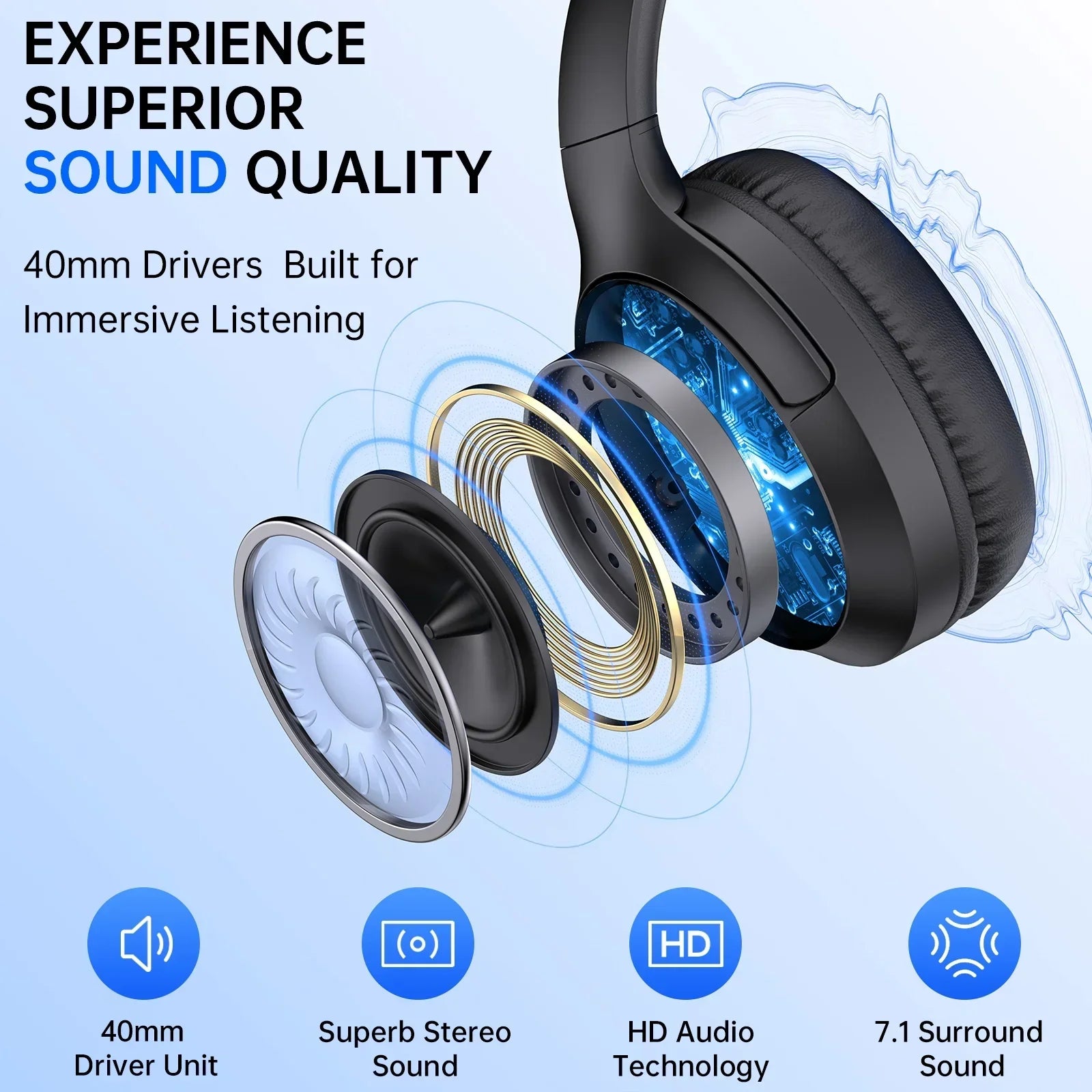 Wireless Headset with Mic AI Noise Cancelling for Work, Bluetooth V5.3 Headphones with Microphone for Computer Laptop PC Phone, Black