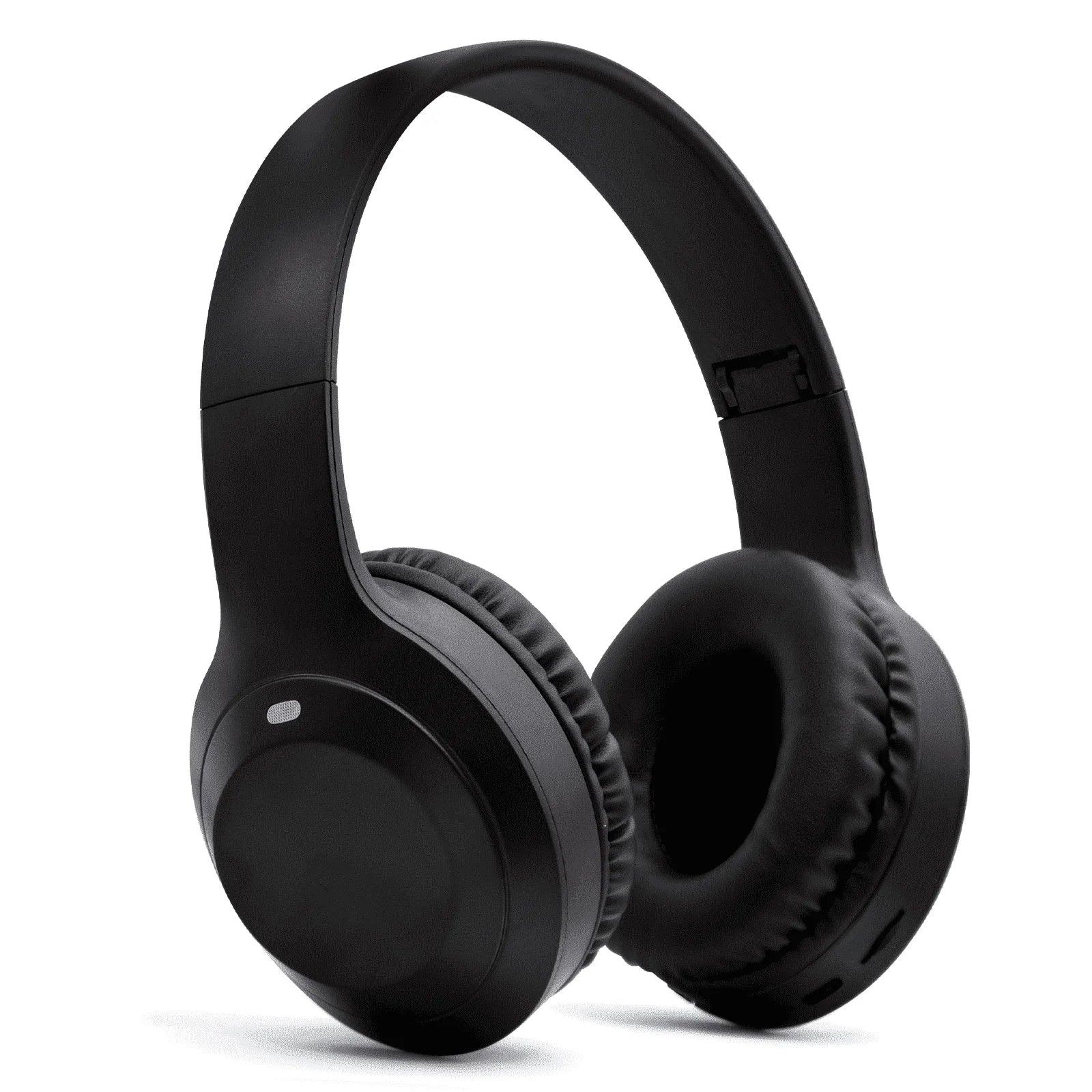 Black wireless gaming headset with cushioned ear pads on white background