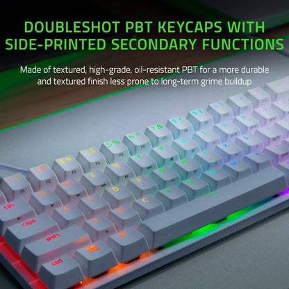 White mechanical keyboard with RGB lighting and doubleshot PBT keycaps, Byte Style gaming gear