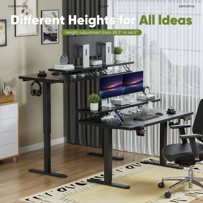 55" Wide Home Office Electric Height Adjustable Standing Desk Lifting Range 28~46" Computer Desk with Monitor Stand,Black