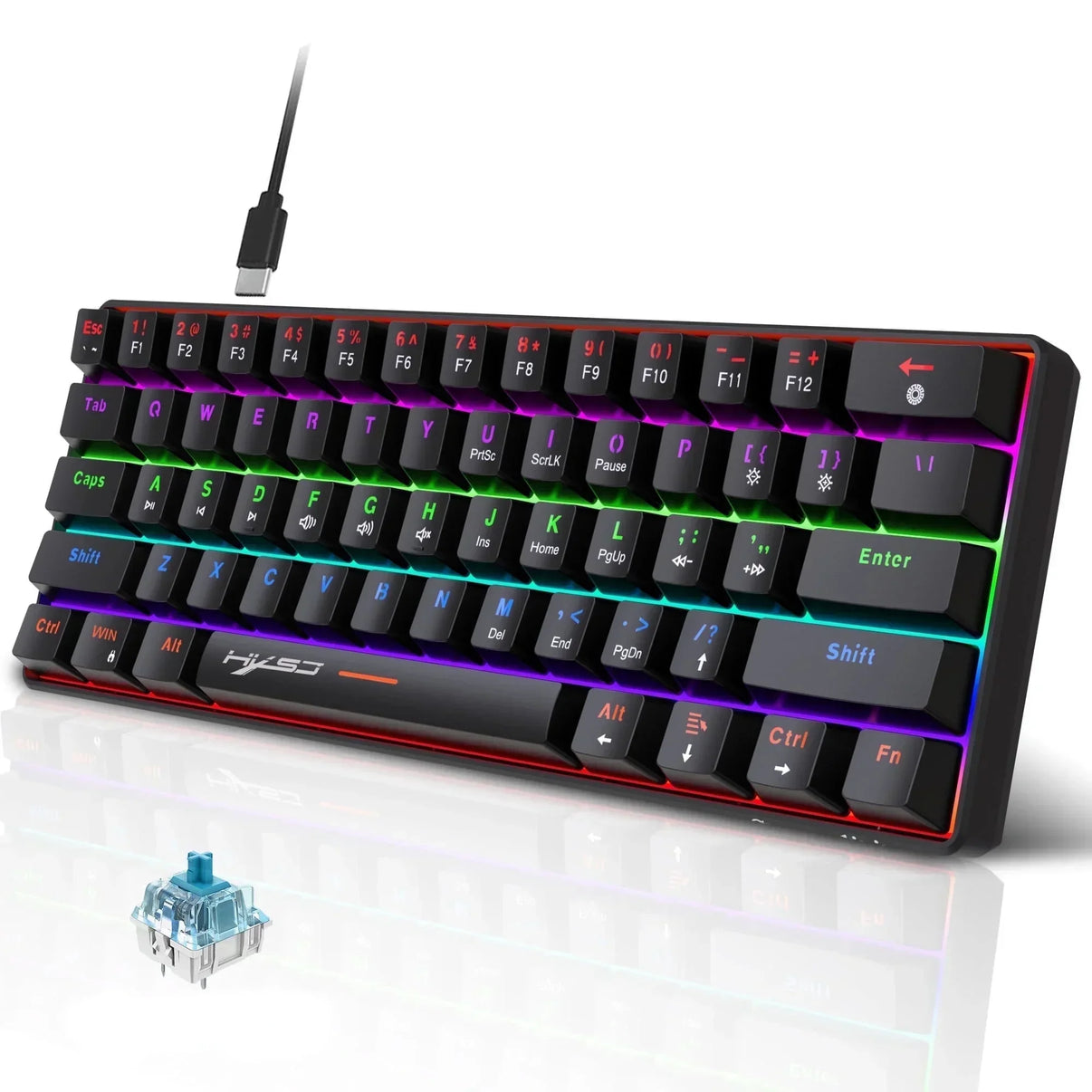 RGB gaming keyboard with mechanical blue switch, compact 8-bit retro style, Byte Style gear