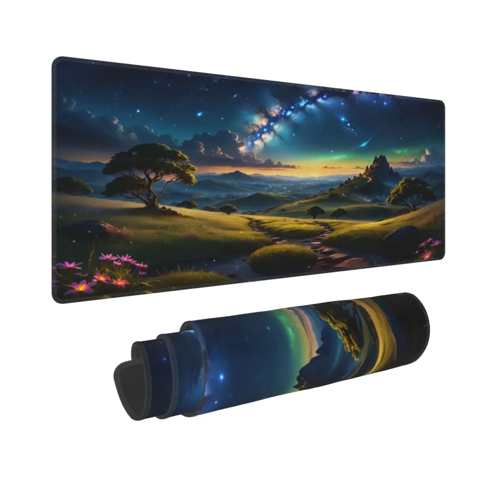 Byte Style gaming mousepad featuring a scenic fantasy landscape with starry night sky and winding path