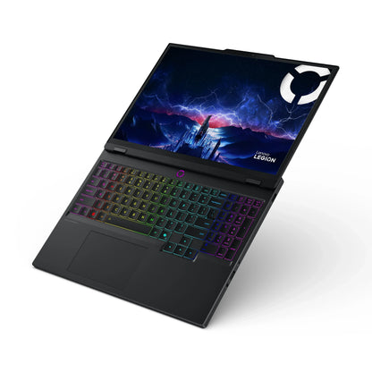 Lenovo gaming laptop with RGB backlit keyboard and fantasy landscape on screen