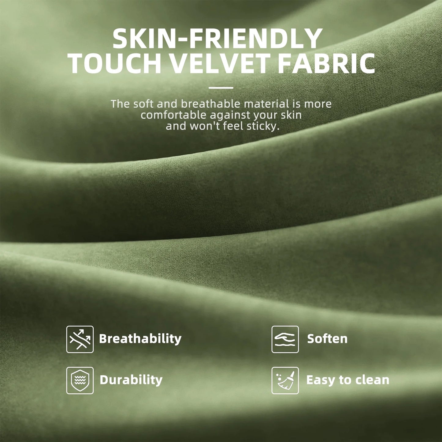 Soft olive green velvet fabric, skin-friendly, breathable, durable, and easy to clean for gaming apparel.