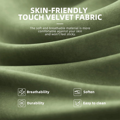 Soft olive green velvet fabric, skin-friendly, breathable, durable, and easy to clean for gaming apparel.