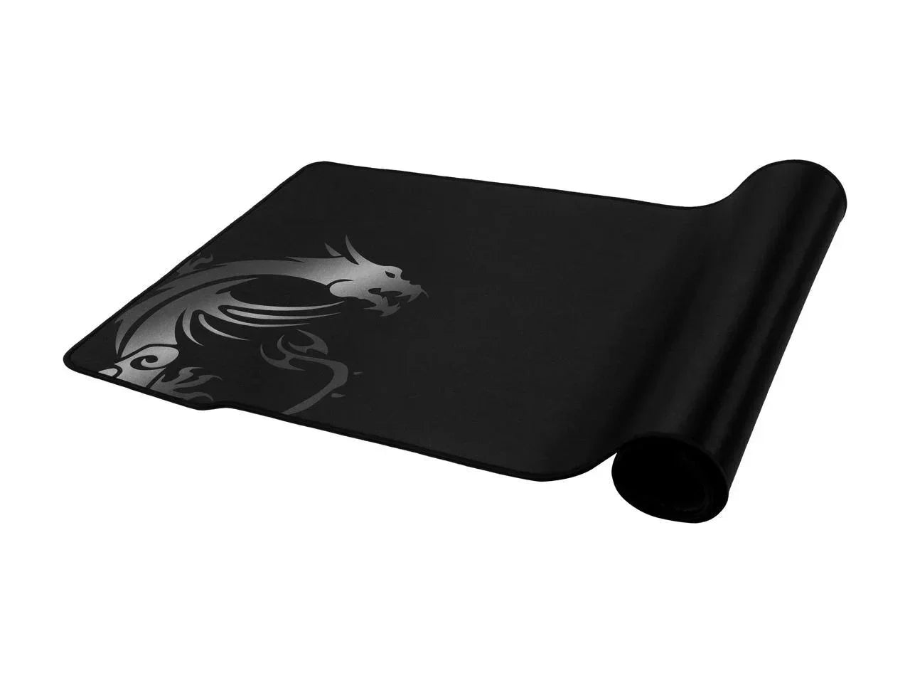 Black gaming mouse pad with metallic dragon design, modern desk accessory for gamers
