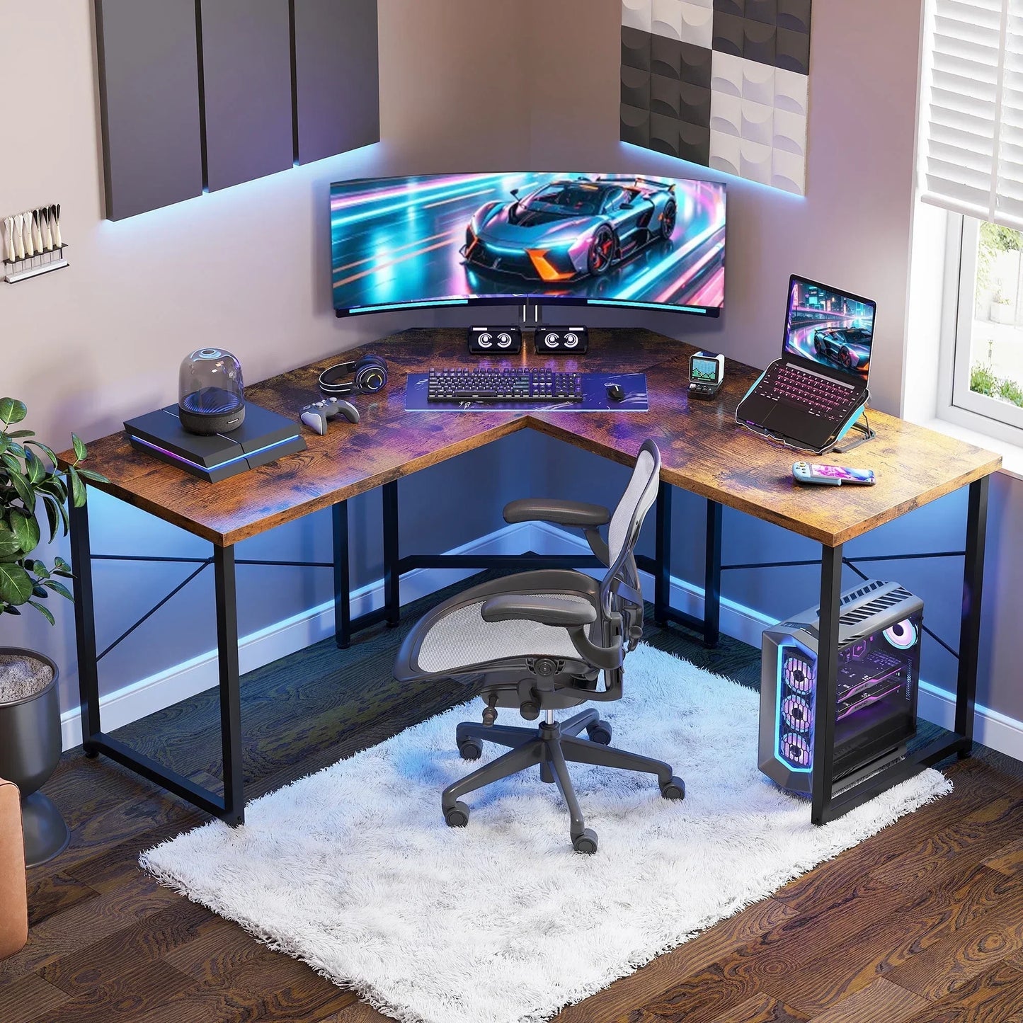Computer Desk L Shaped, 51 Inch Reversible L Shaped Desk, Gaming Desk, Home Office Desk, Pink