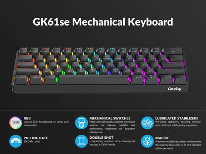 GK61se mechanical keyboard with RGB backlighting, modern gaming gear from Byte Style