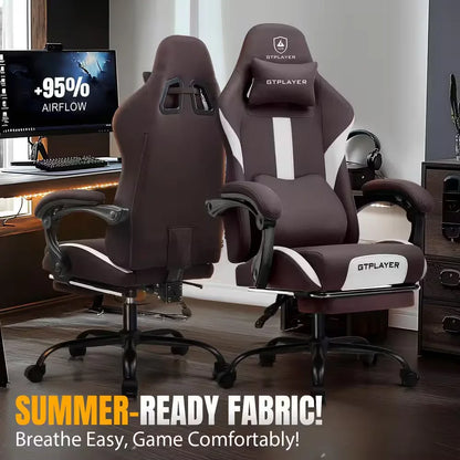 GTPLAYER gaming chairs in brown and white with ergonomic design and summer-ready breathable fabric