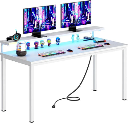 Computer Desk, 47 Inch Home Office Desk, Modern Simple Style Home Office Gaming Desk, Basic Writing Table for Study Student, Black Metal Frame, Black