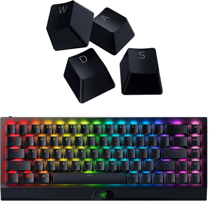 RGB gaming keyboard with W, A, S, D keycaps, modern setup for Byte Style gaming gear