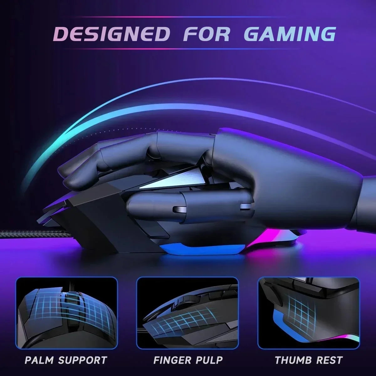 RGB Optical Gaming Mouse Wired with 6 Adjustable DPI Lightweight Black
