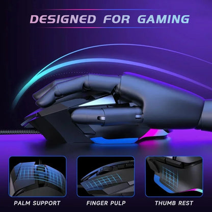 RGB Optical Gaming Mouse Wired with 6 Adjustable DPI Lightweight Black