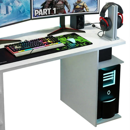 Large Modern Gaming Computer Desk 53 Inch with 5 Shelves Cable Management Student Study Wooden Table Home Office Gamer Desk for Kids and Adults - White