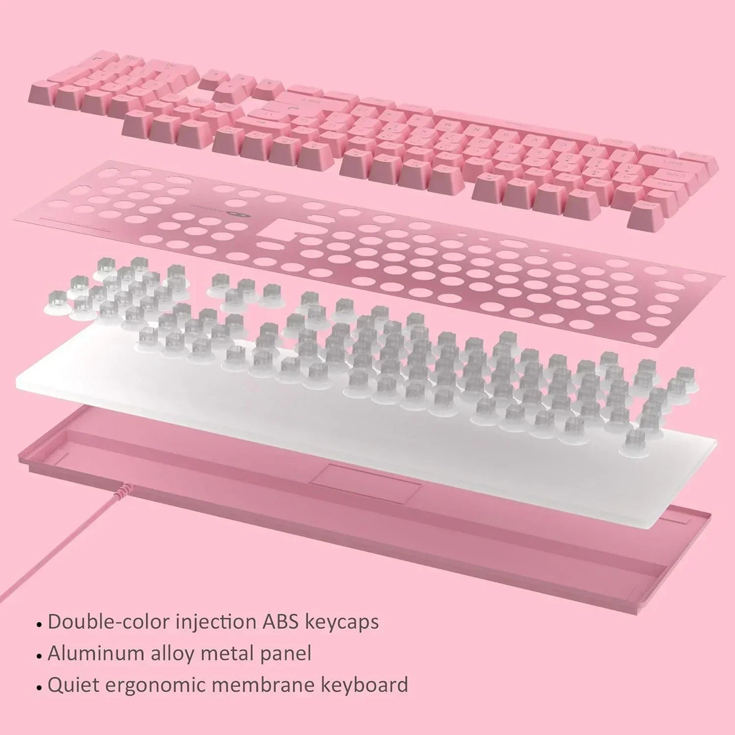 GT838 Gaming Keyboard and Mouse Combo, 104 Keys RGB Backlit Quiet Wired Keyboards for Laptop PC MAC, with Number Pad, Metal Panel, Anti-Ghosting, Pink
