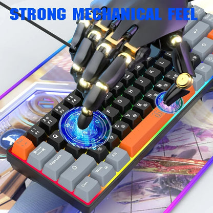 Mechanical robotic hand typing on RGB gaming keyboard with strong mechanical feel text