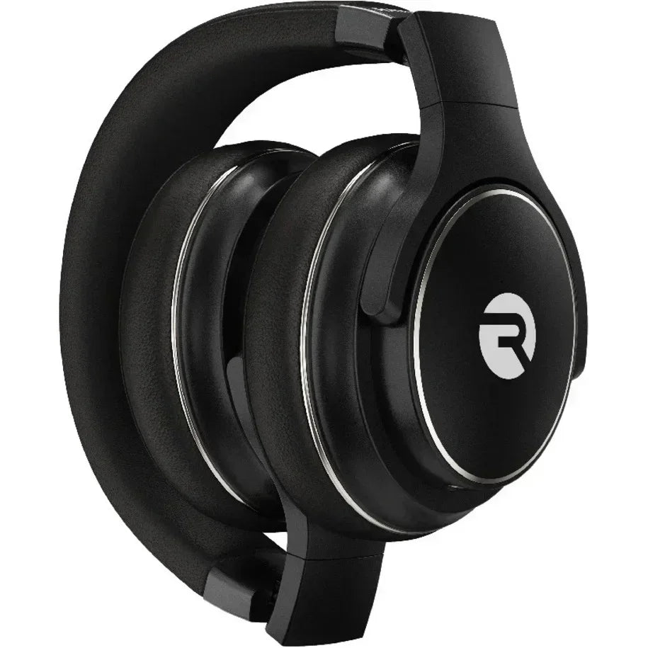 Black over-ear gaming headset with silver accents on a white background