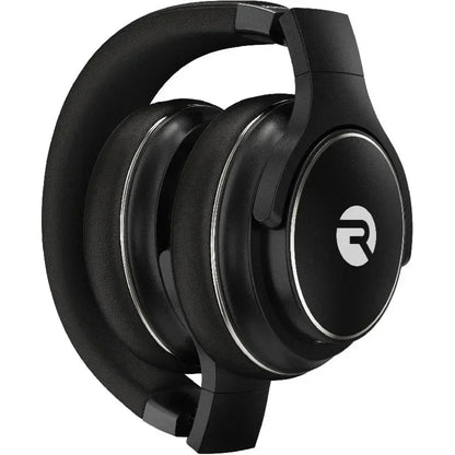 Black over-ear gaming headset with silver accents on a white background