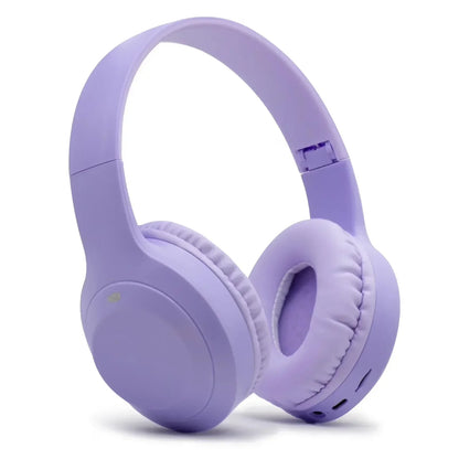Lavender wireless gaming headset with cushioned over-ear design on white background