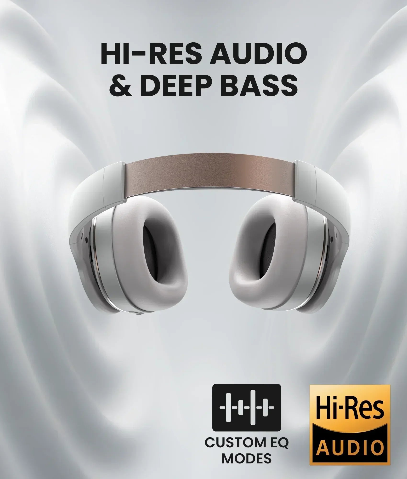 Hi-res audio gaming headphones with cushioned ear pads, deep bass, and custom EQ modes.