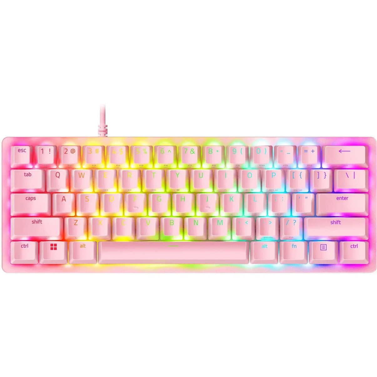 Pink RGB mechanical gaming keyboard with 8-bit retro style and customizable backlighting