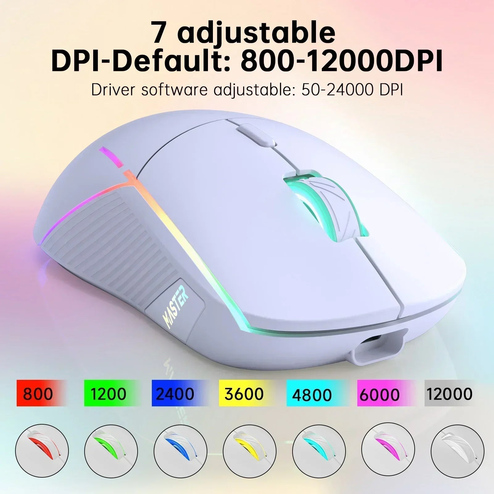 Wireless Gaming Mouse,24000Dpi Adjustable,6 Programmable Buttons,75H Battery,3 Mode 2.4Ghz/Bluetooth 5.3/USB-C Wired, Rechargeable Gaming Mice for Pc,Mac,Computer,Laptop,Tablet-White