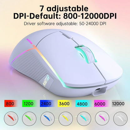 Wireless Gaming Mouse,24000Dpi Adjustable,6 Programmable Buttons,75H Battery,3 Mode 2.4Ghz/Bluetooth 5.3/USB-C Wired, Rechargeable Gaming Mice for Pc,Mac,Computer,Laptop,Tablet-White