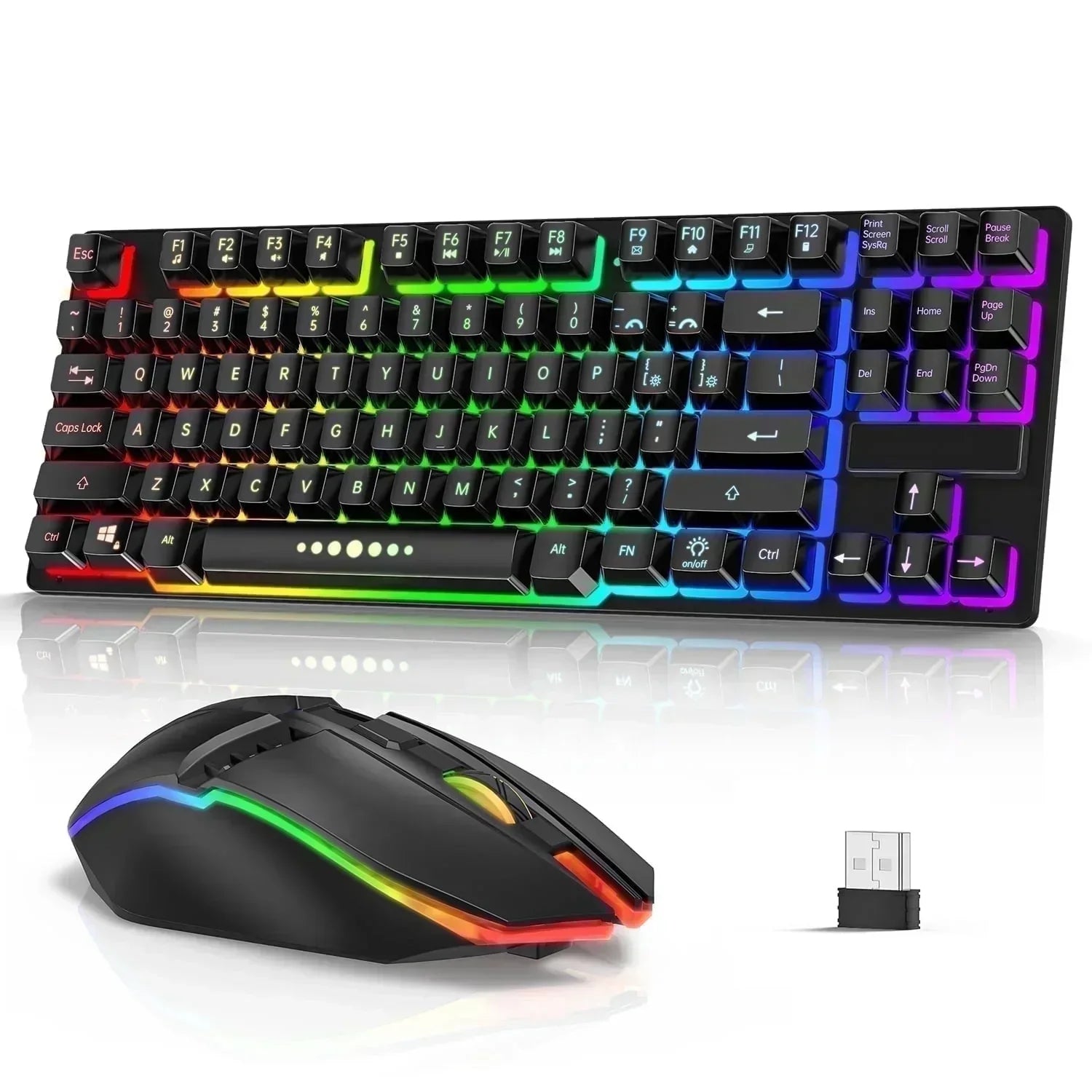 Wireless Gaming Keyboard and Mouse Combo 85 Key Rainbow Backlit, Rechargeable 2000Mah, Dual-Mode 2.4Ghz & BT5.0, Ergonomic Design for or Mac, Laptop, Desktop