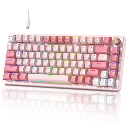 VK75 Wired Mechanical Keyboard with Multi-Function Knob, 75% Gaming Keyboard Gasket Mounted, Hot Swappable, Creamy Sound, Cherry Profile, PBT Keycaps, Pink